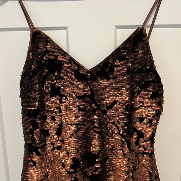 Blush Boutique Velvet Sequin  Strappy Sheath Dress Brown Bronze Size Large Party - Picture 3 of 14